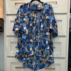 LuLaRoe Blue Floral Open Front Kimono